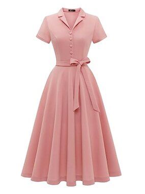 Vintage Tea Dress Short Sleeve A-Line Cocktail Party Work Church Dress